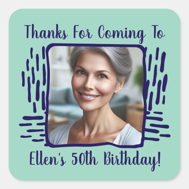 Adesivo Quadrado Qualquer Nome Personalizado De Foto De Aniversário (Frente)