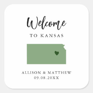 Adesivo Quadrado Qualquer Saco ou Caixa de Boas-vindas do Kansas de