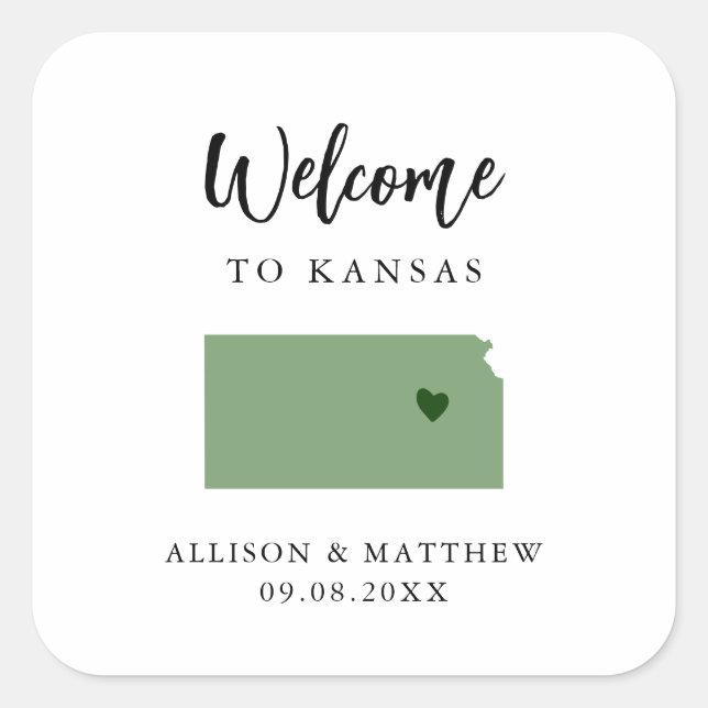 Adesivo Quadrado Qualquer Saco ou Caixa de Boas-vindas do Kansas de (Frente)