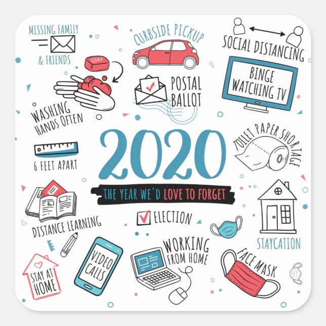 Adesivo Quadrado Quarentena 2020: Comemorativa do Bloqueio (Frente)