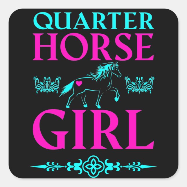 Adesivo Quadrado Quarter Horse Girl in Aqua and Pink (Frente)