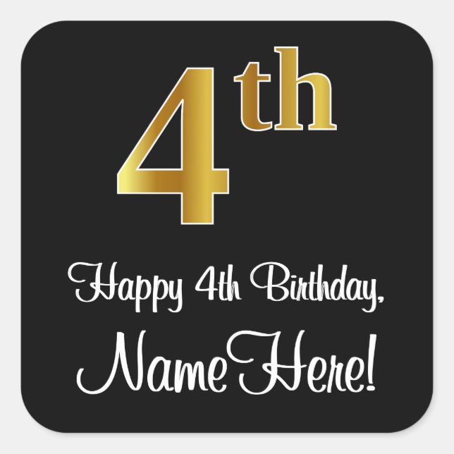 Adesivo Quadrado Quarto aniversário - Elegante Luxurioso Faux Doura (Frente)