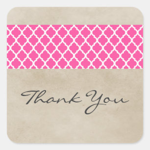 Adesivo Quadrado Quatrefoil Rosa Russo Obrigado Vinhetas