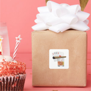 Adesivo Quadrado Quatro Ases, Uma Bebida e Um Charuto