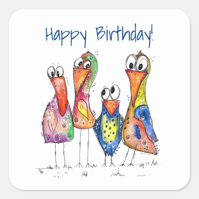 Adesivo Quadrado Quatro Aves Células E Quentes (Frente)