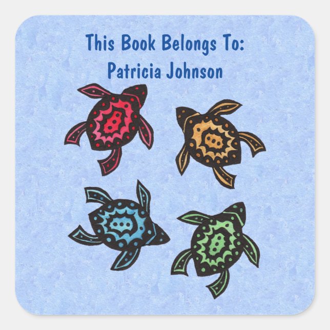 Adesivo Quadrado Quatro tartarugas de Abstrato múltiplas cascas col (Frente)