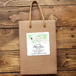 Adesivo Quadrado "Que A Aventura Comece!" Chá de fraldas de Mapa vi