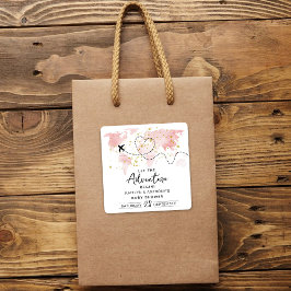 Adesivo Quadrado "Que A Aventura Comece!" Chá de fraldas de Mapa vi