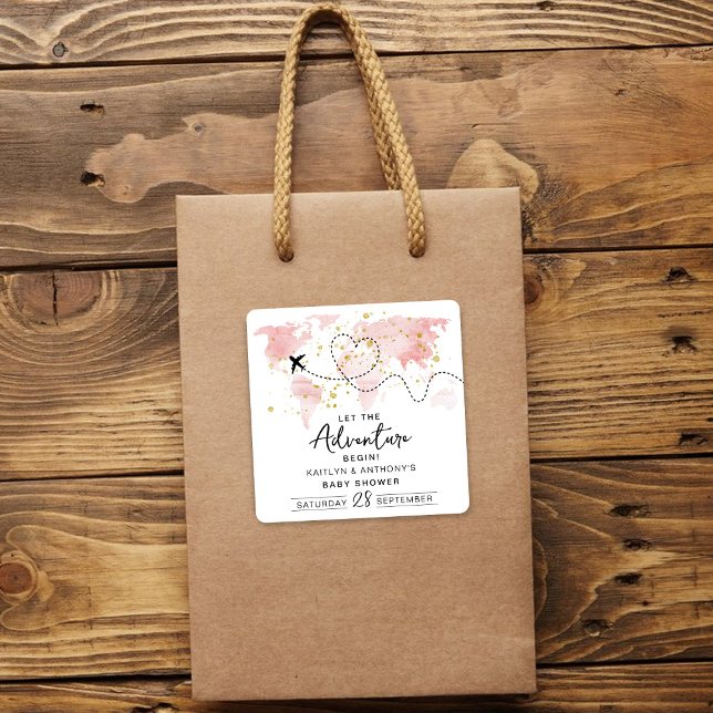 Adesivo Quadrado "Que A Aventura Comece!" Chá de fraldas de Mapa vi (Criador carregado)