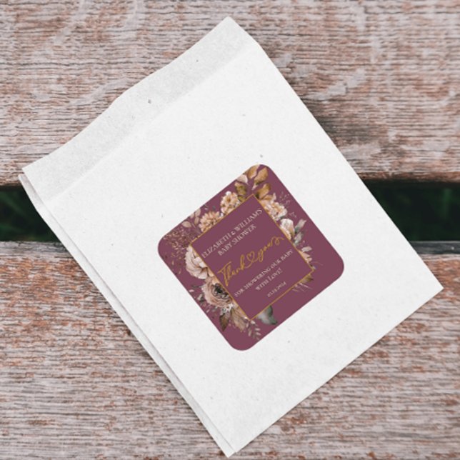 Adesivo Quadrado Queda No Amor Queda Floral Burgundy Elegante Boho  (Criador carregado)