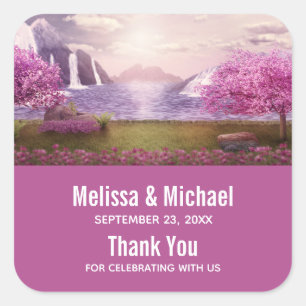 Adesivo Quadrado Quedas d'água e Árvores de cereja ao redor de um