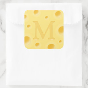 Adesivo Quadrado Queijo Adorável Selo Monogramado Fantasioso de Que