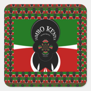 Adesivo Quadrado Quênia Amável apoia corações étnicos vermelhos tri