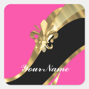Adesivo Quadrado Quente rosa e dourado