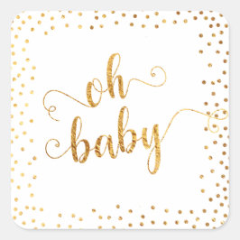 Adesivo Quadrado "Querida" Faux Gold Foil Confetti, Chá de fraldas