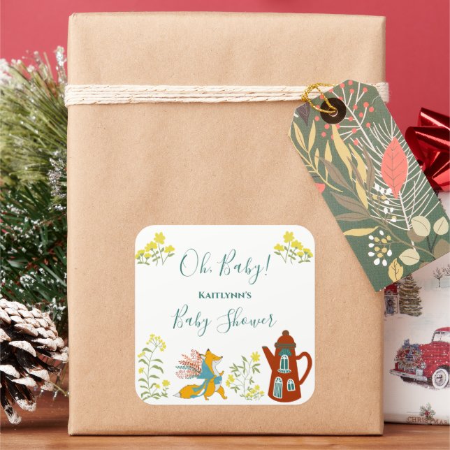 Adesivo Quadrado Querida Raposa e presente de Chá de fraldas de flo (Feriado)