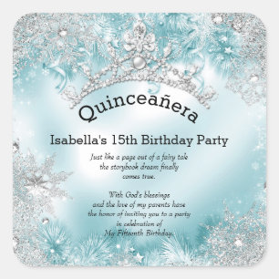 Adesivo Quadrado Quinceanera 15º Inverno Encantado Prata Teal 2