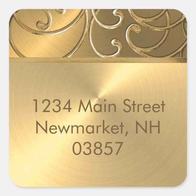 Adesivo Quadrado Quinceanera All Dourado Filigree Swirl Border (Frente)