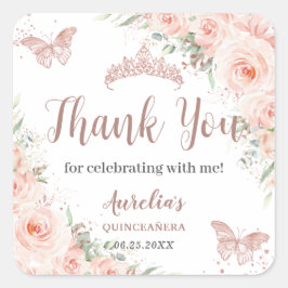 Adesivo Quadrado Quinceanera Blush - Borboletas Douradas Rosa