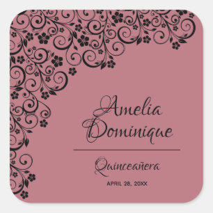 Adesivo Quadrado Quinceañera Dusty Pink e Black