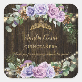 Adesivo Quadrado Quinceañera Floral Roxo-Encantada Rústica