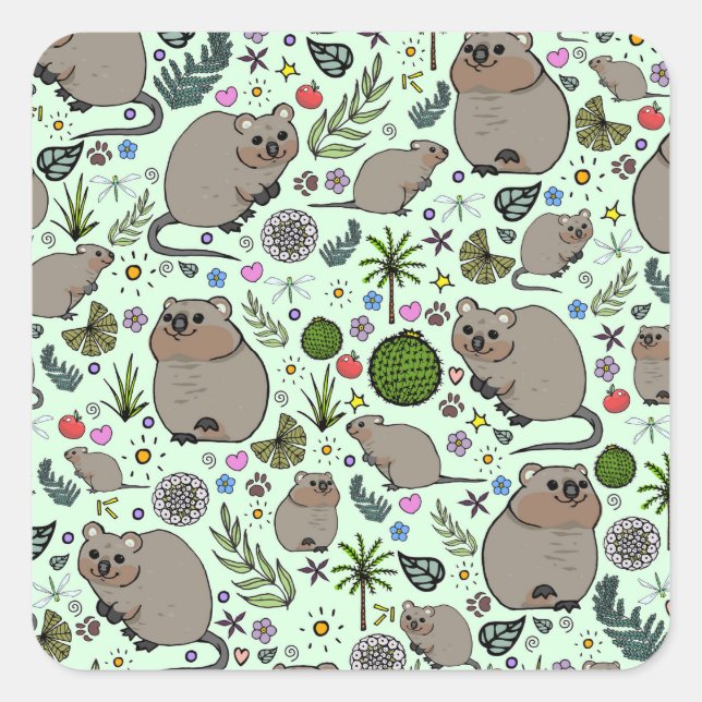 Adesivo Quadrado Quokas em Verde (Frente)