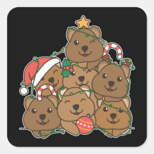 Adesivo Quadrado Quokka Árvore de Natal Feliz Natal