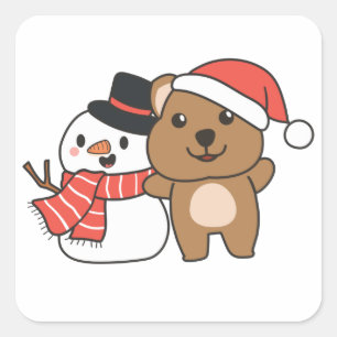 Adesivo Quadrado Quokka With Snowman In Winter At Christmas Square