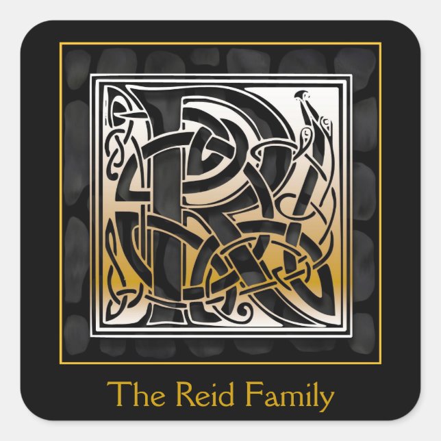 Adesivo Quadrado R Monograma - design de Envelope de Pedra Negra (Frente)