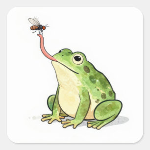 Adesivo Quadrado Rã Verde Apanhando uma Mosca
