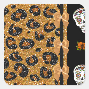 Adesivo Quadrado RAB Rockabilly Dourado Estampa de Leopardo Açúcare