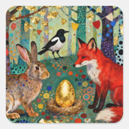 Adesivo Quadrado Rabbit, Magpie, Fox and “The Golden Goose Egg”