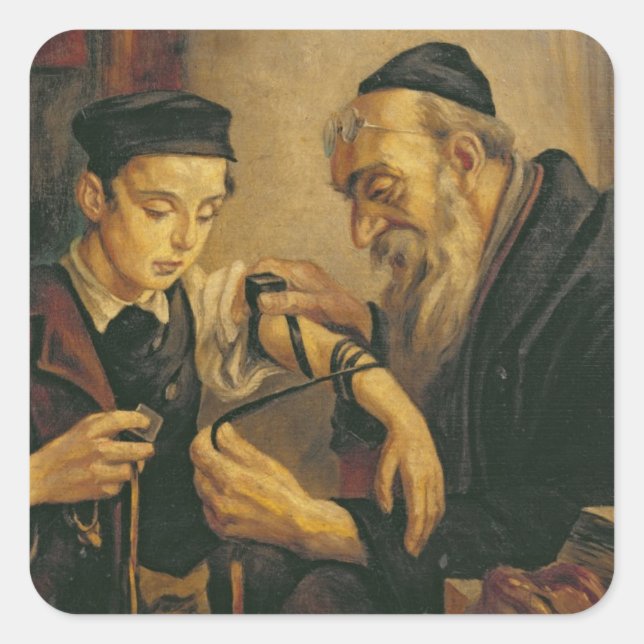 Adesivo Quadrado Rabino ligando as bactérias ao braço de um menino (Frente)