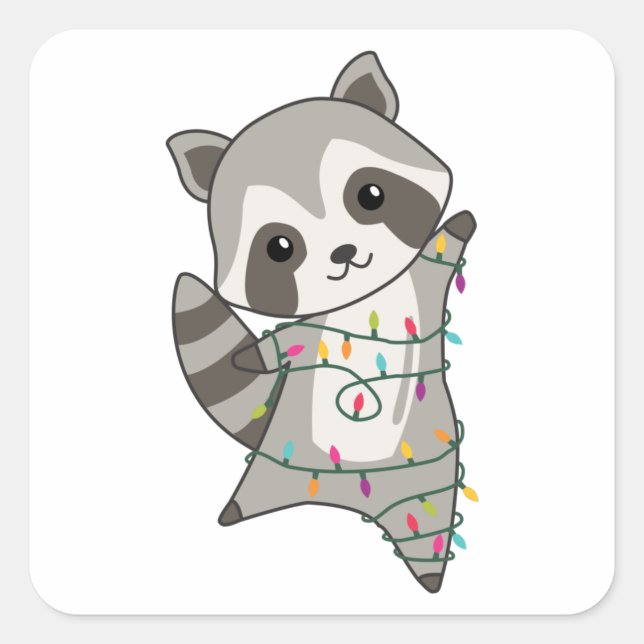 Adesivo Quadrado Raccoon Christmas Snow Winter Raccoons (Frente)