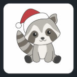 Adesivo Quadrado Raccoon Christmas Snow Winter Raccoons<br><div class="desc">O racon a suavidade com luzes de fada. Animais engraçados com presentes e neve até as férias. Também é engraçado para o Natal em julho. Os guaxinins são animais doces e perfeitos para o Natal.</div>