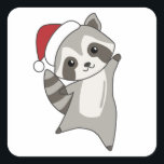 Adesivo Quadrado Raccoon Christmas Snow Winter Raccoons<br><div class="desc">O racon a suavidade com luzes de fada. Animais engraçados com presentes e neve até as férias. Também é engraçado para o Natal em julho. Os guaxinins são animais doces e perfeitos para o Natal.</div>