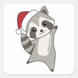 Adesivo Quadrado Raccoon Christmas Snow Winter Raccoons
