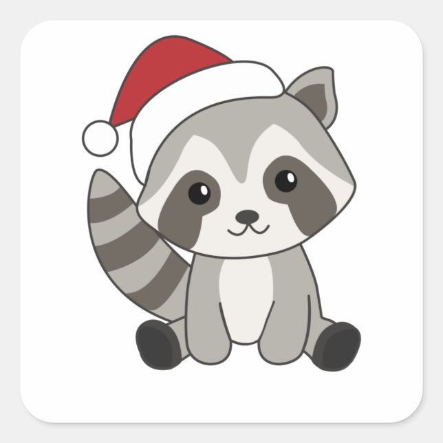 Adesivo Quadrado Raccoon Christmas Snow Winter Raccoons (Frente)