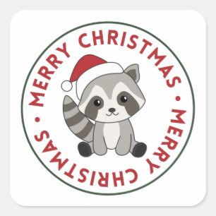 Adesivo Quadrado Raccoon Christmas Snow Winter Raccoons Square Stic