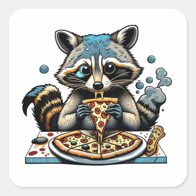Adesivo Quadrado Raccoon come pizza (Frente)