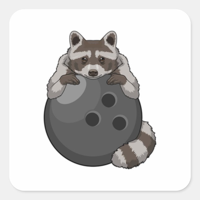 Adesivo Quadrado Raccoon em Boliches com Bola de boliche (Frente)