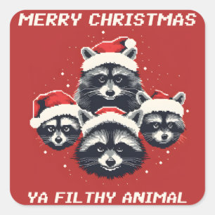 Adesivo Quadrado Raccoon Felry Christmas ya sujo animal