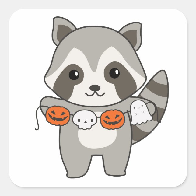 Adesivo Quadrado Raccoon Happy Halloween Pumpkin Bat Costume Square (Frente)