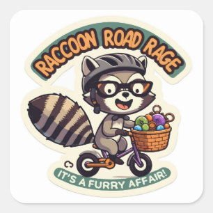Adesivo Quadrado Raccoon na Bicicleta fazendo uma Corrida na Estrad