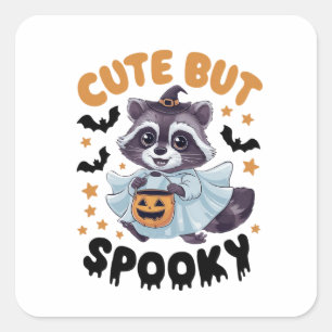 Adesivo Quadrado Raccoon vestido com fantasia fantasma
