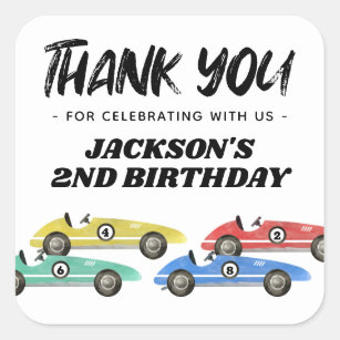 Adesivo Quadrado Race Car Aniversário Obrigado
