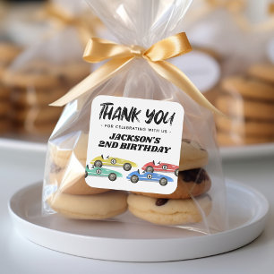 Adesivo Quadrado Race Car Aniversário Obrigado