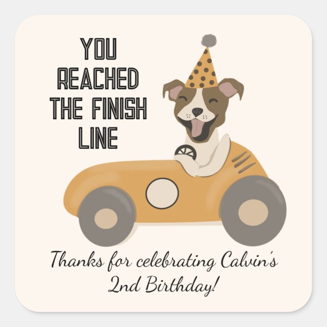 Adesivo Quadrado Race Car Boys Segunda Festa de aniversário (Frente)