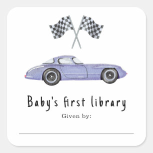 Adesivo Quadrado Race car - primeira biblioteca do bebê