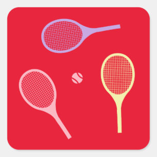Adesivo Quadrado Rackets de Tênis de Pastel com esfera de Tênis em